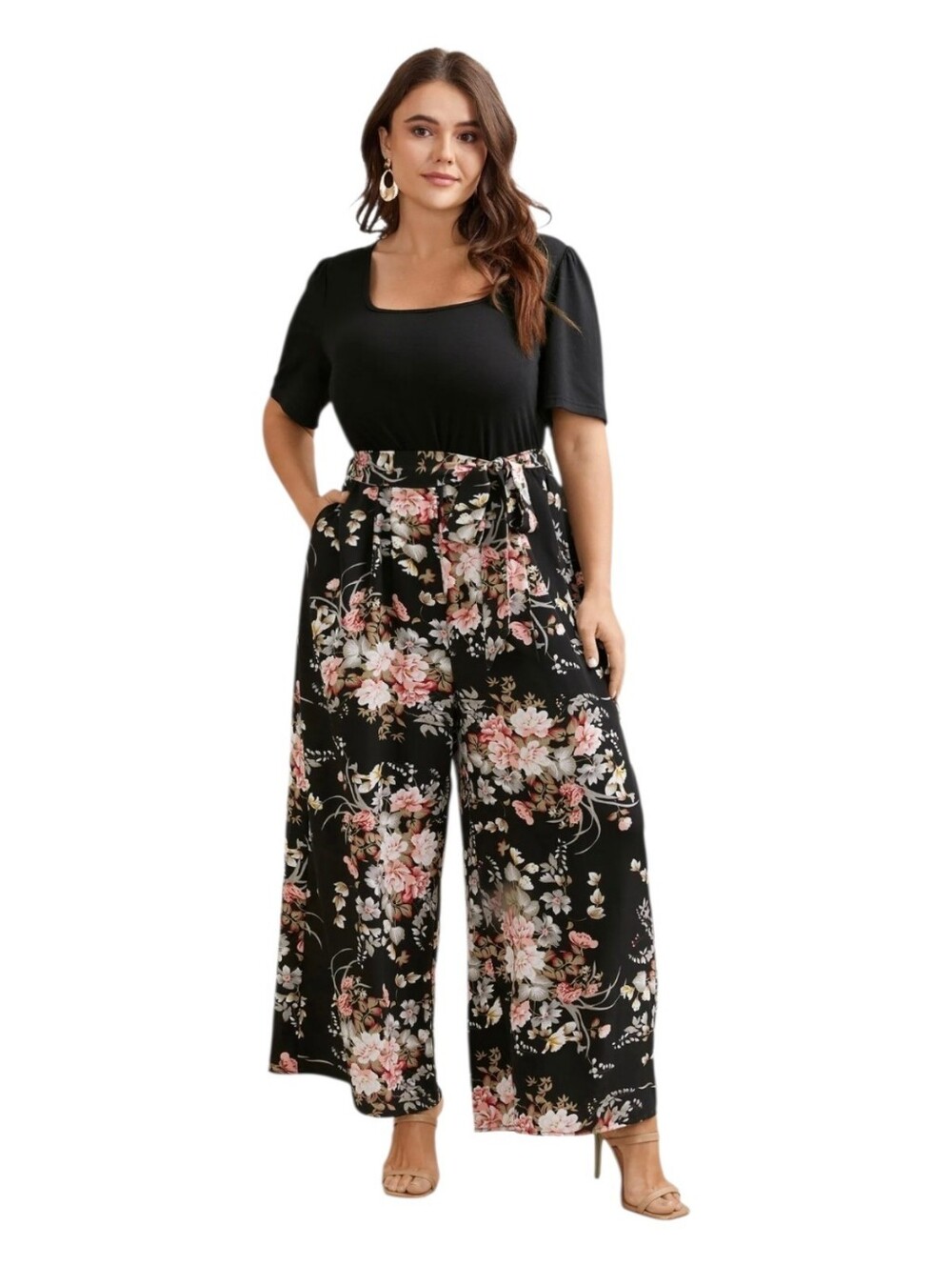 Women Med Floral Scoopneck Jumpsuit